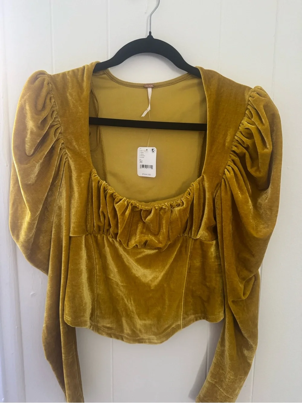 Free People Puff-Sleeve Crop Top - Mustard